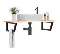 LoogCape Plateau de lavabo avec support en acier et chêne massif, 100 x 50 x 2 cm, trapèze pour lavabo, rangement peu encombrant pour salle de bain et WC
