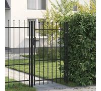 LoogCape Portail de clôture BOXTEL - Porte simple en acier revêtu par pulvérisation - Pointe de lance - 100 x 150 cm - Noir - Verrouillable - Avec charnière et piquet pour entrée de terrain