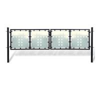 LoogCape Portail de clôture en acier noir - 300 x 75 cm - Galvanisé par pulvérisation - Verrouillable avec serrure - Avec 2 poteaux et charnières - Pour jardin, entrée extérieure