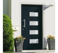 LoogCape Porte d'entrée en aluminium et PVC anthracite 110x210 cm avec vitrage isolant sécurité maison façade robuste serrure blindée
