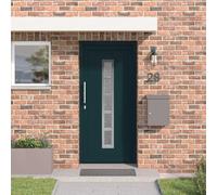 LoogCape Porte d'entrée en PVC anthracite, 108 x 208 cm, avec verre et accessoires de montage, pour intérieur et extérieur, verrouillage multiple et protection anti-effraction