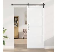LoogCape Porte intérieure blanche en contreplaqué 86 x 211 cm avec mécanisme coulissant, design rustique, idéale pour optimiser l'espace dans maison ou appartement