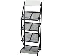 LoogCape Porte-revues 47 x 40 x 134 cm noir blanc A4 avec 4 étagères, roulettes, plateau supérieur personnalisable, idéal pour bureau, salle d'attente, salon et rangement de tissus de lecture