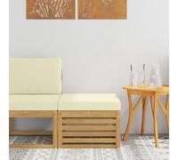 LoogCape Pouf d'Extérieur en Bois d'Acacia Massif Blanc pour Jardin Terrasse Balcon avec Coussins Crème Design à Lattes Résistant aux Intempéries