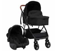 LoogCape Poussette 3 en 1 anthracite noir en acier pliable, poussette légère avec fonction allongée, poussette de sport, convient pour la ville et le terrain, avec nacelle pour bébé, toit pare-soleil