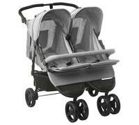 LoogCape Poussette pour frères et sœurs - Gris clair - En acier - Pliable - Légère avec toit pare-soleil - Repose-pieds et dos réglables - Poussette confortable pour nouveau-nés et tout-petits