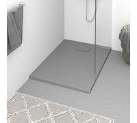 LoogCape Receveur de douche SMC gris 100 x 70 cm avec seuil bas, couvercle antidérapant, bac de douche durable pour une salle de bain sans barrières, facile à nettoyer, avec siphon de vidange, plan au