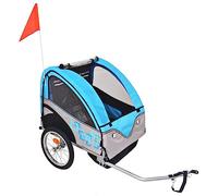 LoogCape Remorque de vélo pour enfant gris bleu 30 kg, pliable, à ressort, avec réflecteurs de sécurité, capot toutes saisons, attache rapide, idéale pour la ville, les excursions, la vie quotidienne