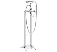LoogCape Robinet de baignoire autoportant, en acier inoxydable, 99,5 cm, argenté, avec douchette et tuyau de 150 cm, pour salle de bain de luxe, montage mural, robinet, trop-plein, cascade