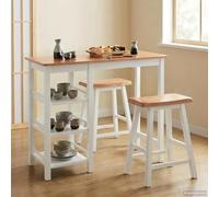 LoogCape Salon à manger 3 pièces en MDF et bois d'hévéa blanc, avec table et deux tabourets, ensemble de meubles peu encombrants pour salle à manger, salon ou cuisine, montage facile, salon élégant