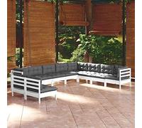 LoogCape Salon de jardin 10 pièces en pin massif blanc avec coussins anthracite - Mobilier d'extérieur modulaire pour terrasse, balcon et jardin - Ensemble de sièges robustes