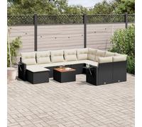 LoogCape Salon de Jardin 11 pièces avec Coussins Noir résine tressée mobilier modulable pour terrasse Patio Balcon extérieur Ensemble sectionnel avec Table fauteuils canapé et Repose-Pied
