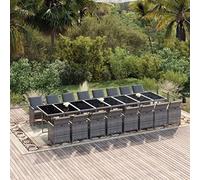 LoogCape Salon de jardin 17 pièces avec coussins gris, ensemble de meubles d'extérieur en polyrotin pour terrasse, balcon et véranda, se range sans prendre de place