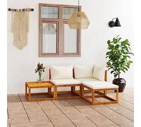 LoogCape Salon de jardin 4 pièces en acacia massif avec finition à l'huile, coussins blanc crème, ensemble de sièges d'extérieur modulaire pour terrasse, balcon et jardin