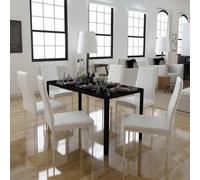 LoogCape Salon de salle à manger 7 pièces - Noir et blanc - Extensible - Moderne - Avec coussins et cadre en bois - Pour cuisine et salle à manger