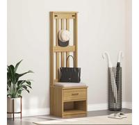 LoogCape SANDNES Porte-manteau 45 x 40 x 159,5 cm en pin massif avec 1 tiroir et 1 compartiment Banc de couloir pour le rangement, l'ordre
