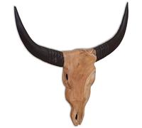 LoogCape Sculpture murale tête de taureau en bois de teck 69 x 6 x 60 cm faite à la main décoration rustique pour salon, bureau, jardin, vitrine, design moderne et vintage