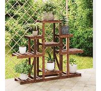 LoogCape Support à fleurs en sapin massif 110 x 25 x 96 cm avec carbonisation résistante aux intempéries pour balcon, jardin et salon, étagère en bois robuste, terrasse décorative pour plantes, peu
