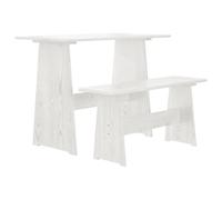 LoogCape Table à manger avec banc, blanc pur, en pin massif, 100 x 60 x 73 cm, table de cuisine et table à manger pour cuisine, salle à manger et salle à manger de style scandinave rustique