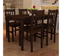 LoogCape Table à manger en bois avec 4 chaises - Marron - En pin - Économie d'espace - Extensible - Robuste - Pour la famille, la cuisine, le salon - Durable - Nettoyage facile