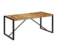 LoogCape Table à Manger rectangulaire 180x90 cm en Bois de manguier Massif avec Pieds en Acier Enduit de Poudre, Meuble de Salle à Manger Moderne, Rustique et Industriel pour Cuisine ou Repas