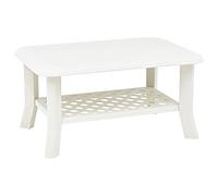 LoogCape Table basse blanche 90 x 60 x 46 cm en plastique résistant aux intempéries avec étagère pour salon et extérieur, design durable