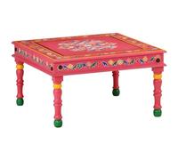 LoogCape Table basse en bois massif de mangue, rose, peinte à la main, 54 x 54 x 30 cm, multicolore, design unique pour le salon, surface de rangement robuste, fabriquée à la main, pièce unique