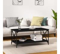 LoogCape Table Basse Noir 100x50x45 cm en Bois d'ingénierie et Cadre en Fer avec étagère de Rangement, Plateau Pratique pour Salon, canapé, décor, Meubles Modernes, Design scandinave