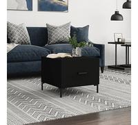 LoogCape Table Basse Noir 50x50x40 cm en Bois d'ingénierie avec tiroir, Pieds en Fer, Design scandinave Industriel, Meuble Salon avec Rangement, Plateau Robuste pour séjour, Chevet ou entrée