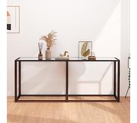 LoogCape Table console transparente en verre trempé et acier revêtu par pulvérisation - 180 x 35 x 75,5 cm - Table d'appoint pour couloir, salon, chambre à coucher, bureau, nettoyage facile et plateau