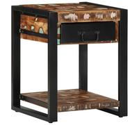 LoogCape Table d'appoint en bois massif vieilli multicolore 40 x 40 x 50 cm avec tiroir et étagère, table de couloir stable pour salon, chambre à coucher, bureau et comme table d'ordinateur portable