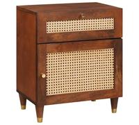 LoogCape Table de chevet marron 50 x 33 x 60 cm en bois massif mangue style côtier avec tiroir et étagère, console de chevet pour chambre à coucher