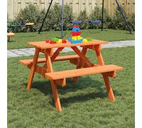 LoogCape Table de pique-nique pour 4 enfants avec trou de parasol en bois massif en sapin en forme de A, table de jardin pour terrasse, jardin avec bancs, 71 x 79 x 52 cm, assise ombragée