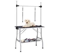 LoogCape Table de toilettage réglable pour chien avec panier et 2 boucles, pliable, pieds en acier robuste, surface antidérapante, hauteur réglable, convient pour chiens, chats, chiots et chatons