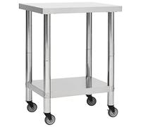LoogCape Table de travail en acier inoxydable avec roulettes 80 x 30 x 85 cm, mobile, durable, facile d'entretien, idéale pour restaurant, cuisine, restauration, hôtel, commerce, avec étagère et