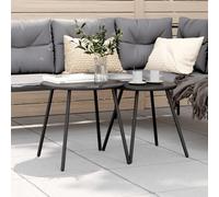 LoogCape Tables Basses de Jardin 2pcs Rondes Noir Acier Enduit de Poudre pour terrasse Balcon Patio mobilier extérieur Robuste et Stable pour Repas et détente en Plein air