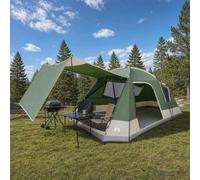 LoogCape Tente de Camping familiale Vert armée Personnes en Polyester et Acier Robuste pour randonnée, Festival, Montagne, Plage ou extérieur avec moustiquaire et auvent détachable