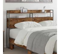 LoogCape Tête de lit de rangement en bois de chêne fumé avec compartiment de rangement intégré et bandes lumineuses LED, cadre en acier, 140,5 x 15 x 98 cm, panneau mural moderne pour chambre à