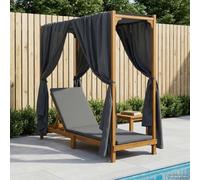 LoogCape Transat Simple avec auvent et Rideaux Bois d'Acacia Massif, Chaise Longue inclinable pour extérieur, Repose-Pieds réglable, Coussin Confort