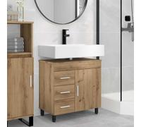 LoogCape Unité de vanité de Salle de Bain Chêne Artisanal avec Meuble lavabo Vasque, Rangement tiroir, Porte Suspendu, Pied, Miroir Double, Simple, pour Salle Bain, Toilette, WC, buanderie