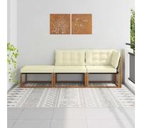 LoogCape Unités de canapé sectionnel modulable d'extérieur 3 pièces en Bois d'acacia Naturel avec Coussins résistants aux intempéries pour Jardin terrasse Balcon Patio
