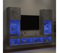 LoogCape Unités murales TV avec LED 5 pièces Gris béton Bois d'ingénierie Support Mural Moderne pour Salon séjour Chambre Bureau avec Espace de Rangement Multifonctionnel
