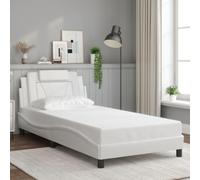 LoogCape Viana Cadre de lit 100 x 200 cm en cuir synthétique blanc avec tête de lit, forme ondulée, meubles de chambre à coucher, sans matelas