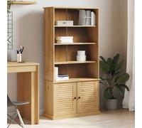 LoogCape VIGO Bibliothèque 85 x 35 x 170 cm, en pin massif finition cire de miel, étagère sur pied avec portes, étagère haute pour salon, chambre à coucher, bureau