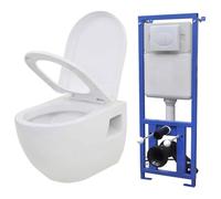 LoogCape WC mural en céramique avec chasse d'eau encastrée, siège à fermeture douce, double chasse d'eau, kit de montage inclus pour salle de bain et WC d'invités