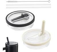 LOOHAOC Lot de 2 Couvercles de Remplacement pour Stanley Cup 40oz avec Paille et Brosse de Nettoyage, Accessoires Compatibles Stanley Cup(Noir + Beige)
