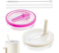 LOOHAOC Lot de 2 Couvercles de Remplacement pour Stanley Cup 40oz avec Paille et Brosse de Nettoyage, Accessoires Compatibles Stanley Cup (Rose+Beige)