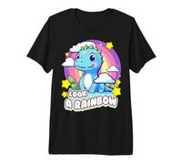Look a Rainbow Cute Dinosaur with a Rainbow and Stars T-Shirt Haut de Gamme