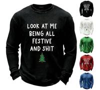 Look at Me Being All Festive and Shit T-shirt de Noël amusant pour homme Motif sapin de Noël gaufré Grande taille Tenue de Noël à manches longues Chemisier Chemises fantaisie Costume de Noël Tendance