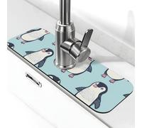 Look at The Penguins in the Sky Tapis de robinet pour évier de cuisine, tapis de séchage super absorbant pour évier de cuisine, salle de bain, café, bar, cadeau décoratif (38,1 x 14 cm)